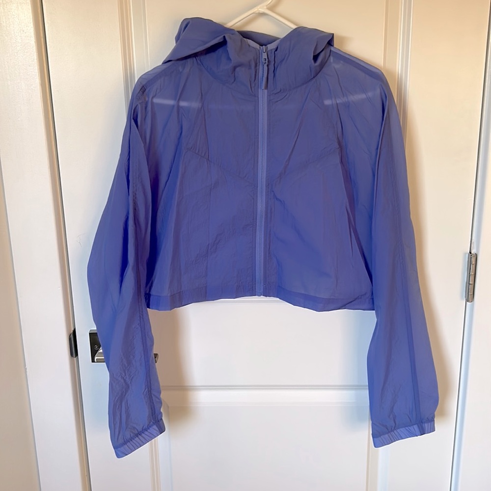 balance athletica/vitality cropped blue windbreaker, sz M